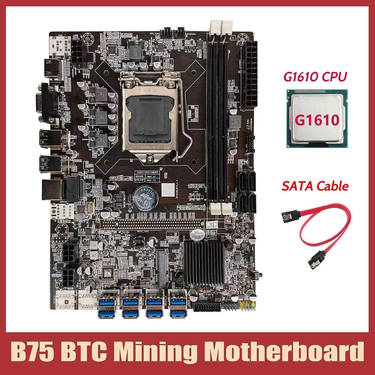 B75 Btc Mining Motherboard+g1610 Cpu+sata Cable Lga1155 Usb Adapter