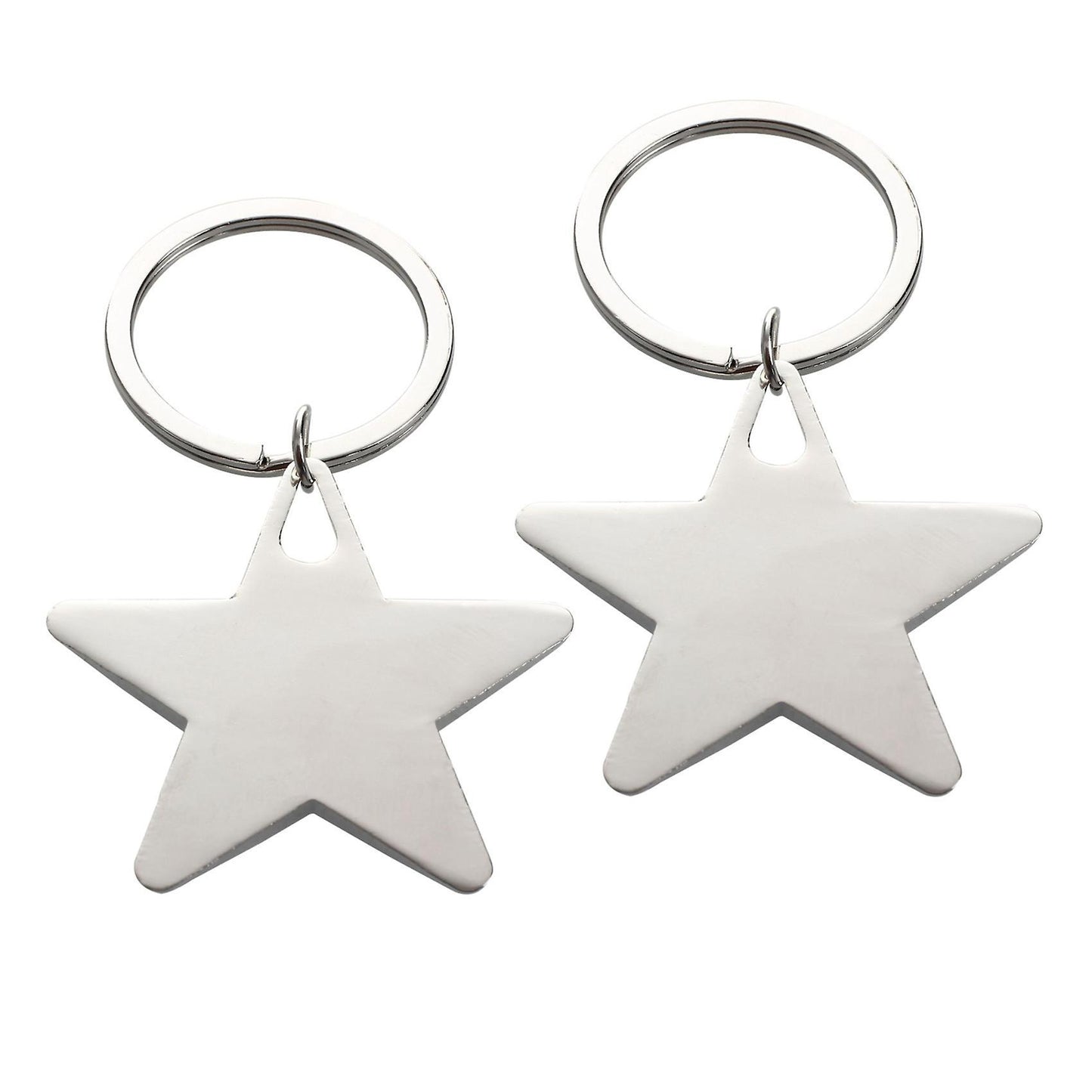 Five Pointed Star Shaped Pendant Keychain Silver Tone