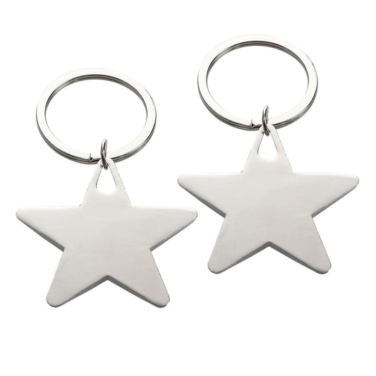 Five Pointed Star Shaped Pendant Keychain Silver Tone