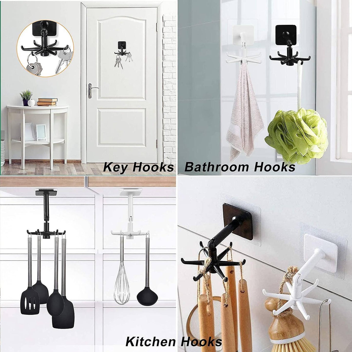 360 Degrees Rotated Kitchen Wall Hooks Self Adhesive Storage Tools B