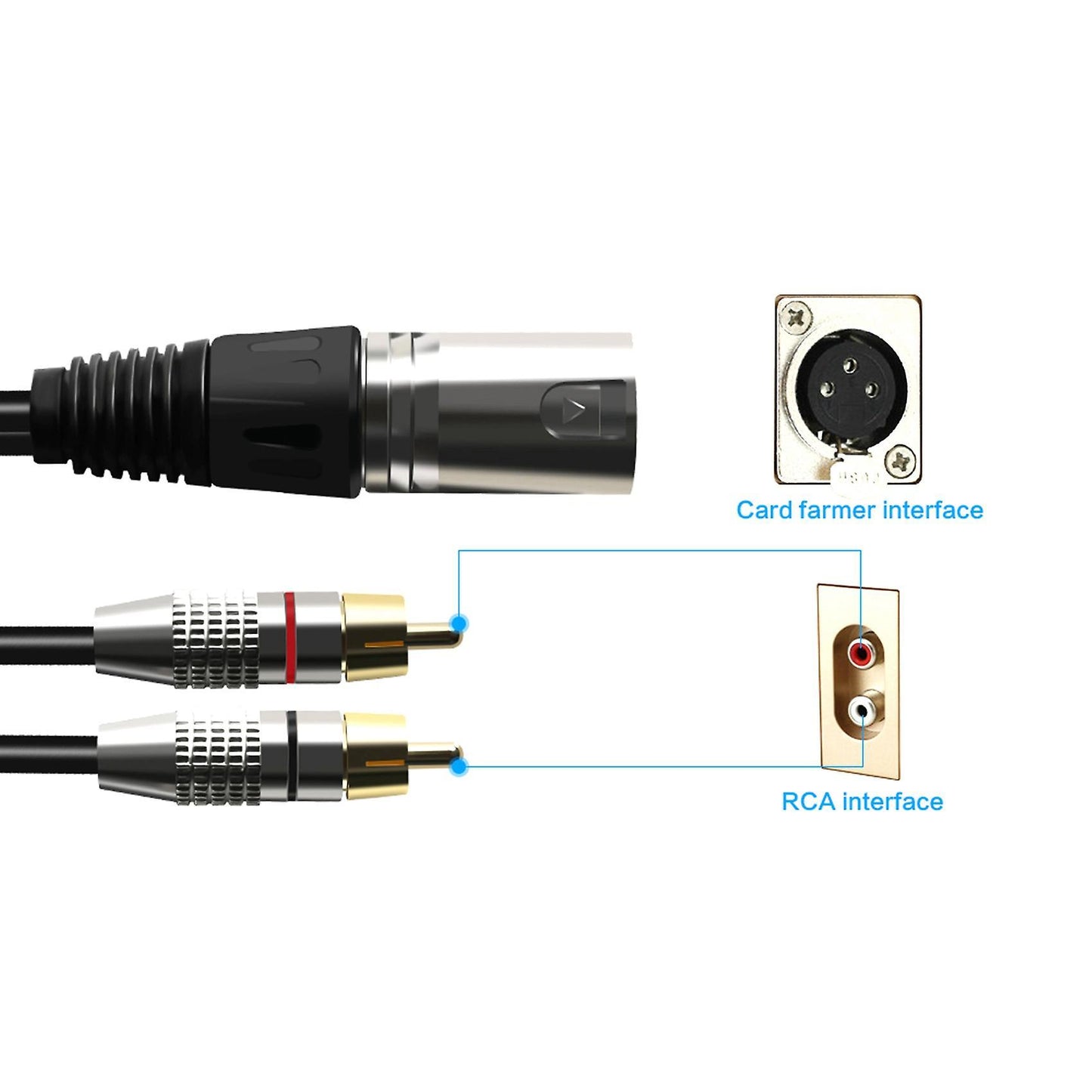 1 Xlr Male to 2 Rca Male Plug Stereo Audio Cable Connector (1.5m)