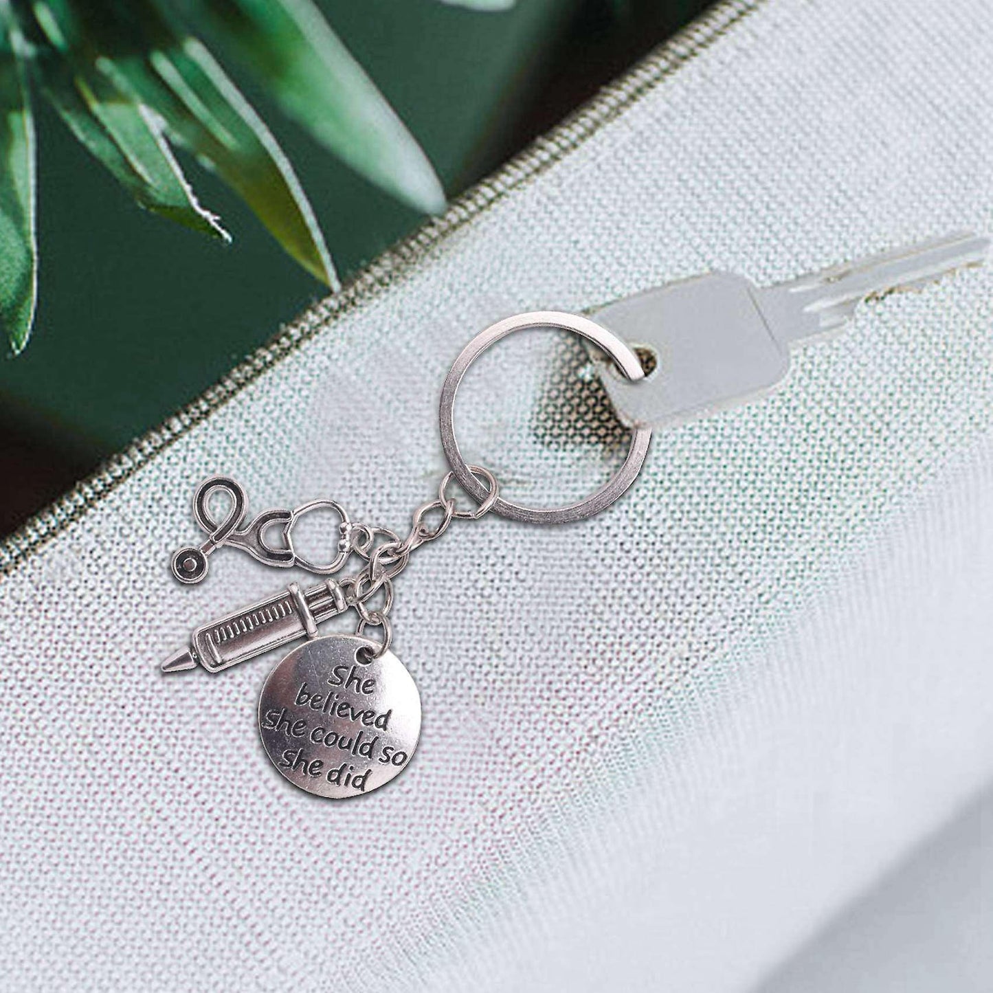 Syringe Stethoscope Keychain Chain Keyring Doctor Nurse Physicians