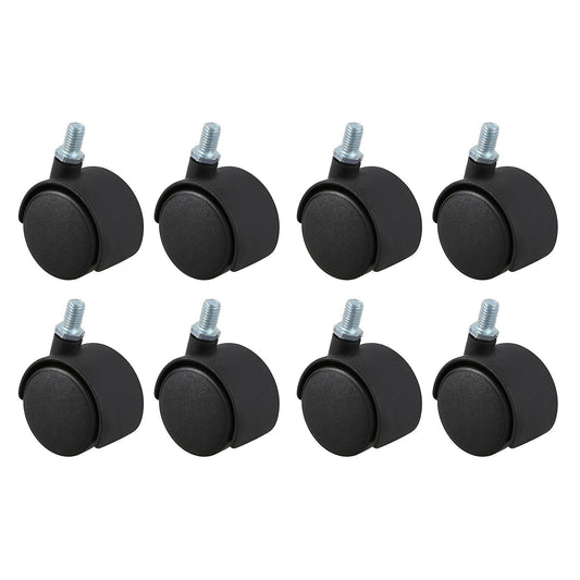 Plastic Swivel Caster 8mm Screw Stem 1.5-inch Dia Wheel 8 Pcs Black