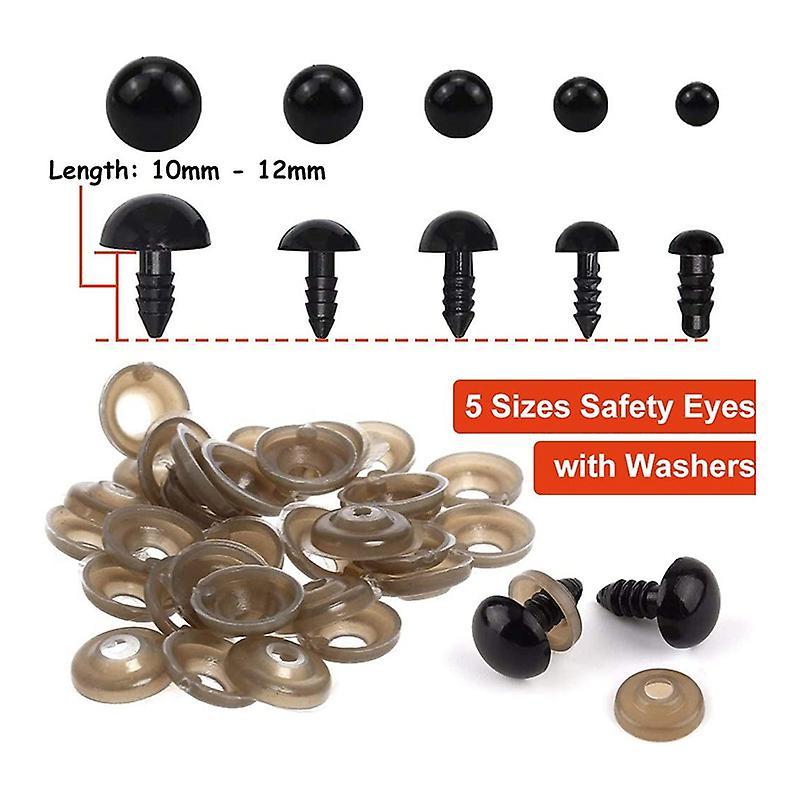 Safety Eyes with Washers, 150pcs Toy Teddy Bear Black Plastic Eye