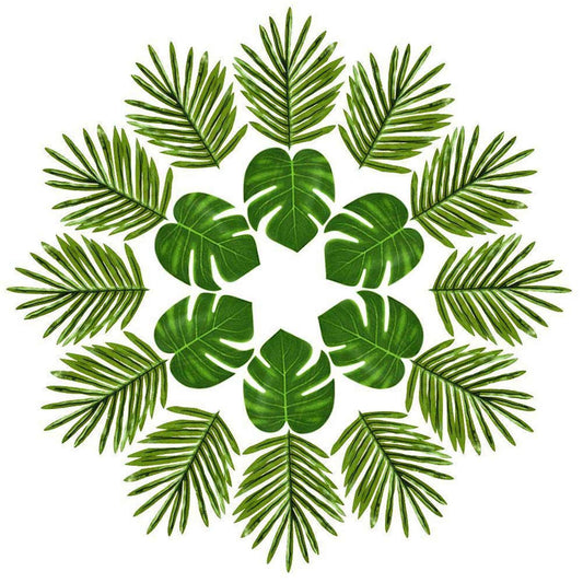 24 Pcs Tropical Palm Leaves Artificial Simulation Monstera Leaves