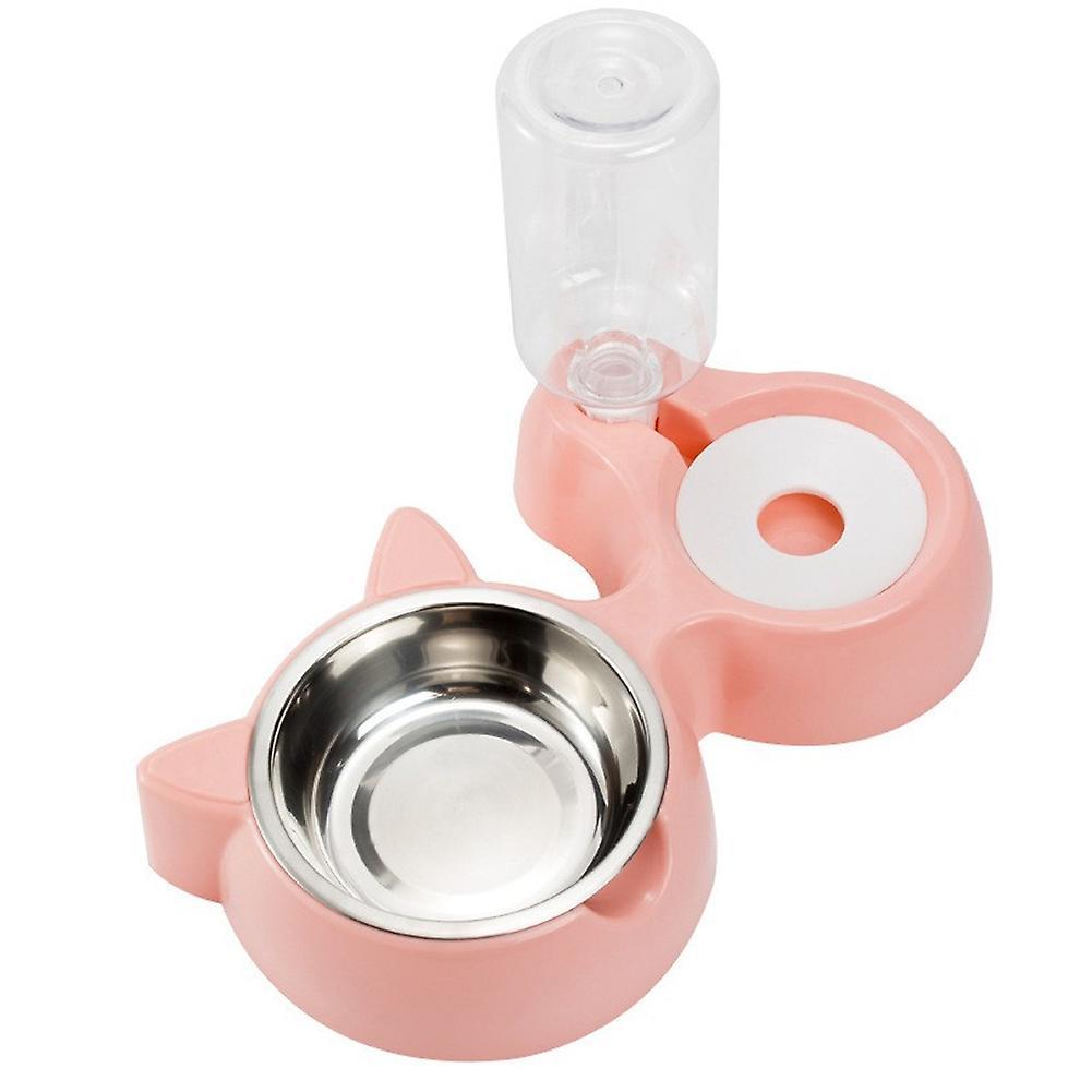 Double Dog Cat Bowls - with Automatic Waterer Bottle Pink