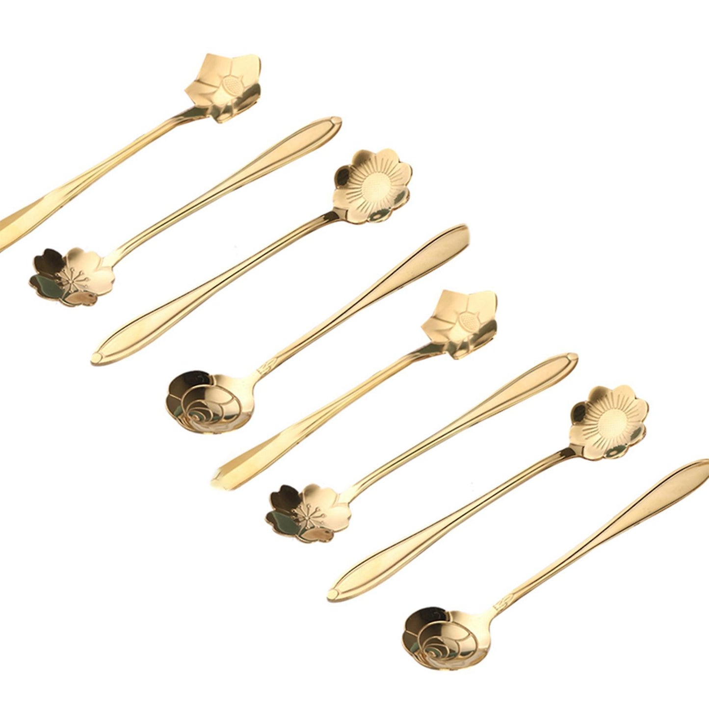 8pcs Cute Stainless Steel Flower Teaspoon Dessert Coffee Spoon Gold