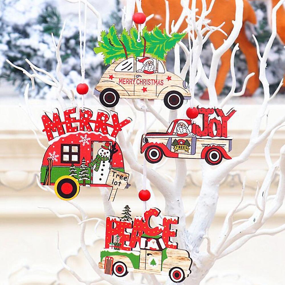 Christmas Tree Hanging Decorations Wooden Car Appearance Pendants