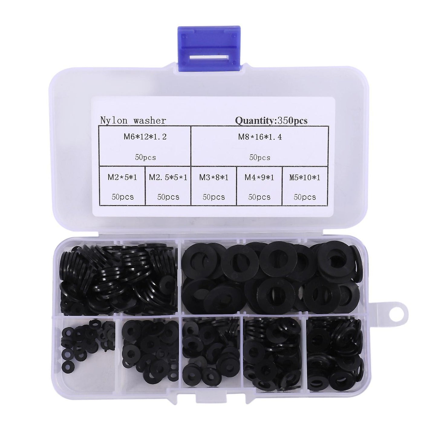 Nylon Flat Round Plastic Washer Assortment Kit Black 350pcs