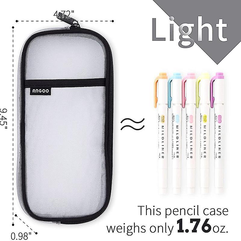 Angoo Grid Mesh Pen Pencil Case with Zipper Clear Makeup (white)