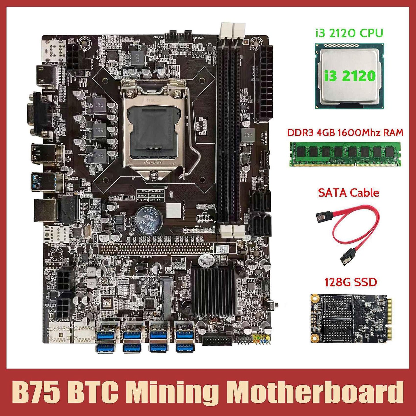B75 Motherboard+i3 2120 Cpu+ddr3 4gb Ram+128g Msata Ssd+sata Cable