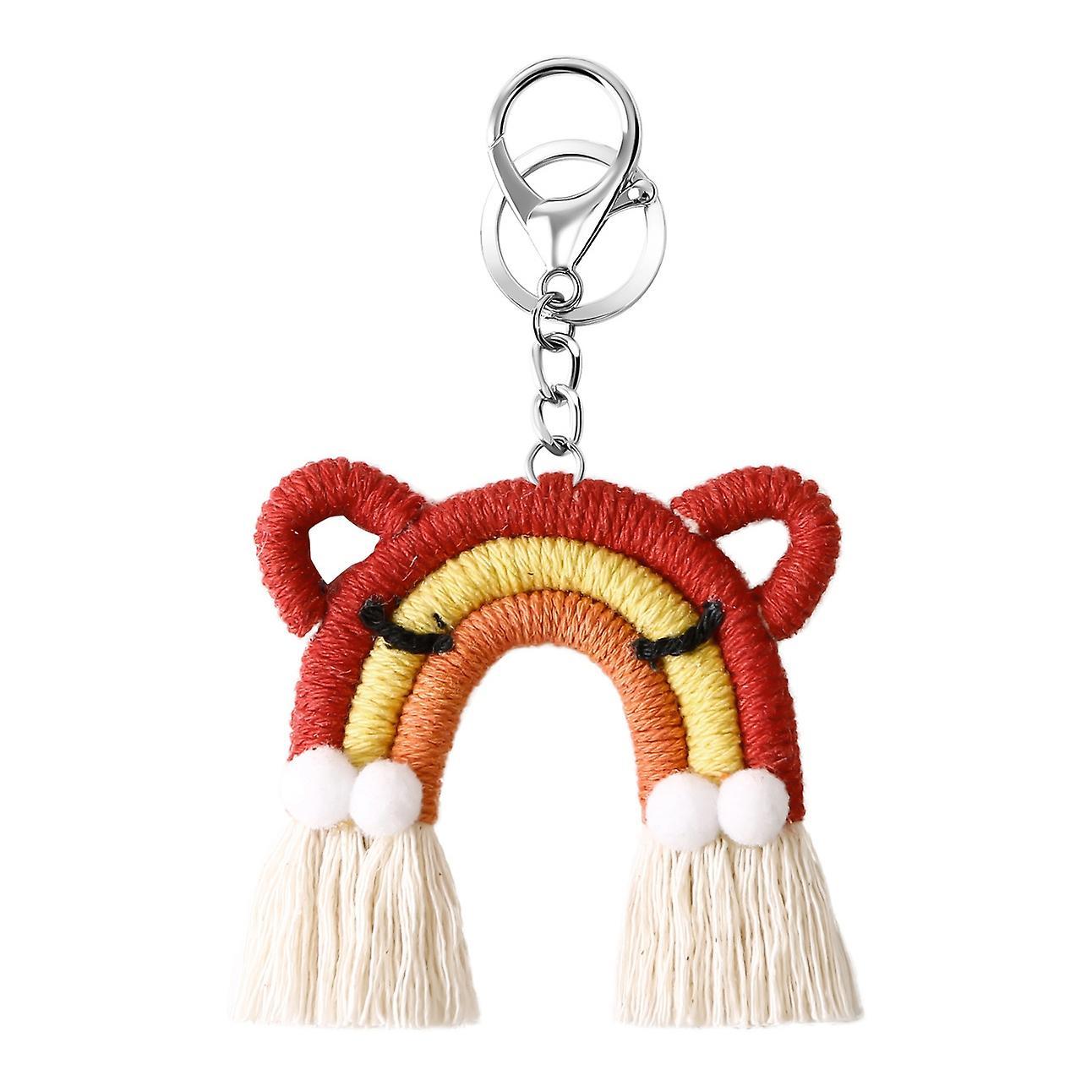 Cute Cat Rainbow Weaving Tassel Keychain Car Keyring Holder, A