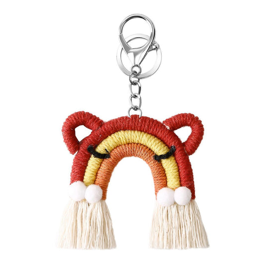 Cute Cat Rainbow Weaving Tassel Keychain Car Keyring Holder, A