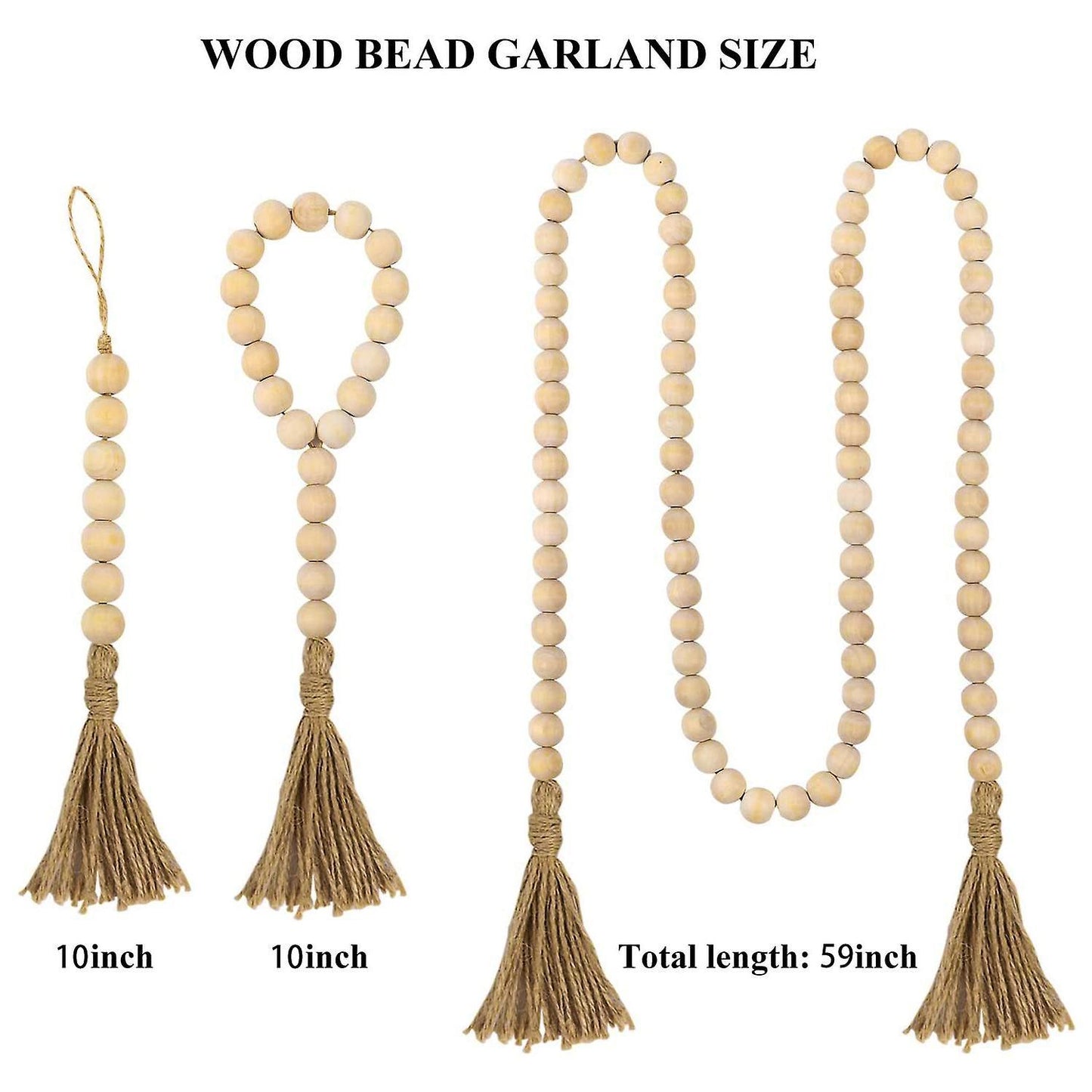 3 Pack Wood Bead Garland with Tassels for Wall Hanging Decor
