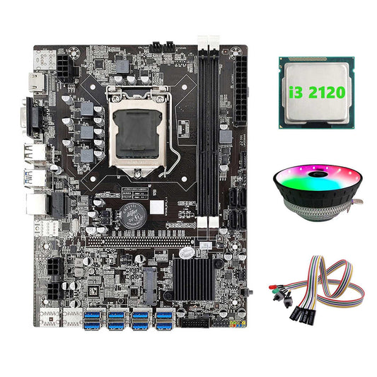 B75 Eth Mining Motherboard 8xpcie to Usb+i3 2120 Cpu+rgb Fan