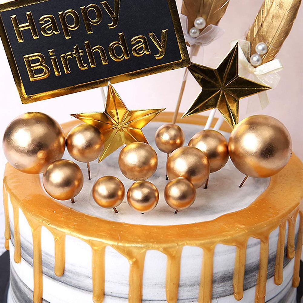 40 Pcs Mini Gold Ball Cupcake Toppers for Birthday Party Decoration