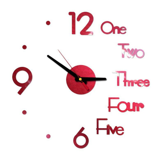 Large Modern 3d Wall Clock Kit,for Living Room Bedroom Decor,red