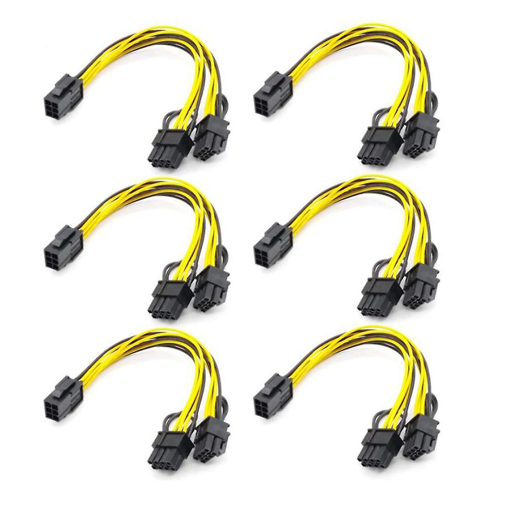 6pcs Pcie 6 Pin Female to Dual 2x 8 Pin (6+2) Extension Cable (20cm)