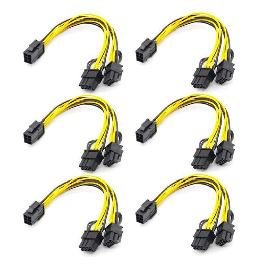 6pcs Pcie 6 Pin Female to Dual 2x 8 Pin (6+2) Extension Cable (20cm)