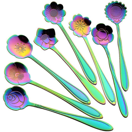 8 Flower Spoon Set, 410 Stainless Steel Reusable Tea Spoon
