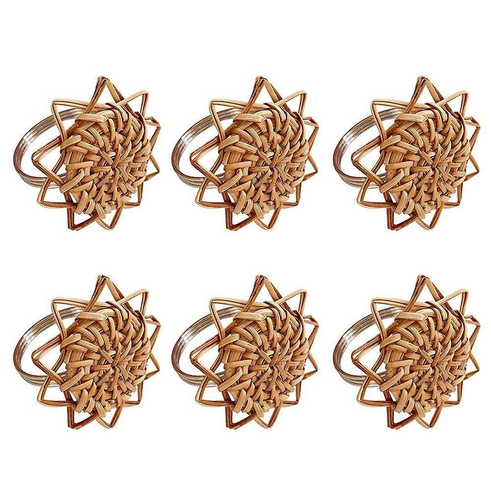 Rattan Napkin Rings Set Of 6, Handmade Woven Vintage Napkin Ring