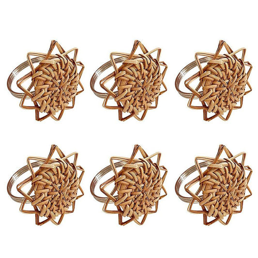 Rattan Napkin Rings Set Of 6, Handmade Woven Vintage Napkin Ring