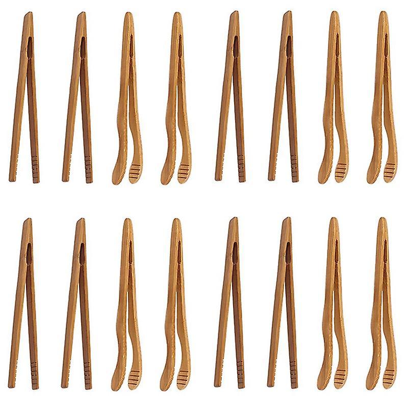 16pcs Bamboo Toaster Tongs - 7 Inch Reusable Wood Cooking Tongs