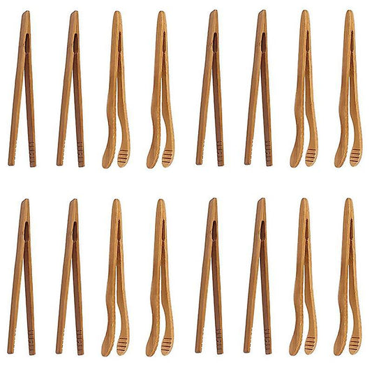 16pcs Bamboo Toaster Tongs - 7 Inch Reusable Wood Cooking Tongs