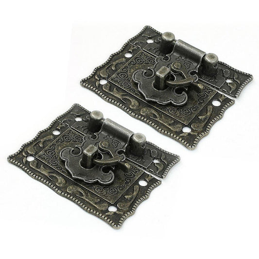 2 Pcs Antique Style Hardware Bronze Tone Metal Rectangle Latch 42mm X 51mm