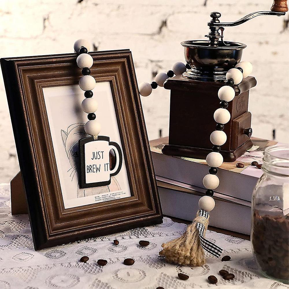 Wooden Bead Garland with Tassels, Farmhouse Tiered Trays to Decorate