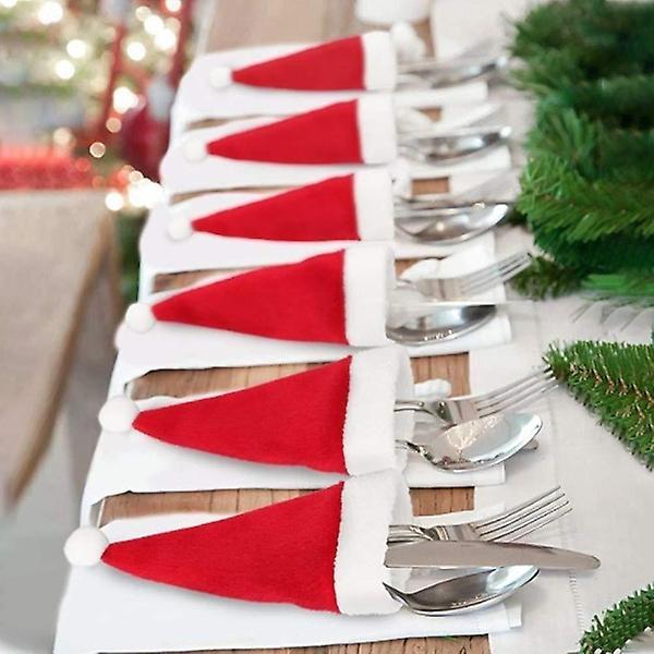 30 Pcs Christmas Santa Hats Silverware Holders Fork Spoon Storage Bag