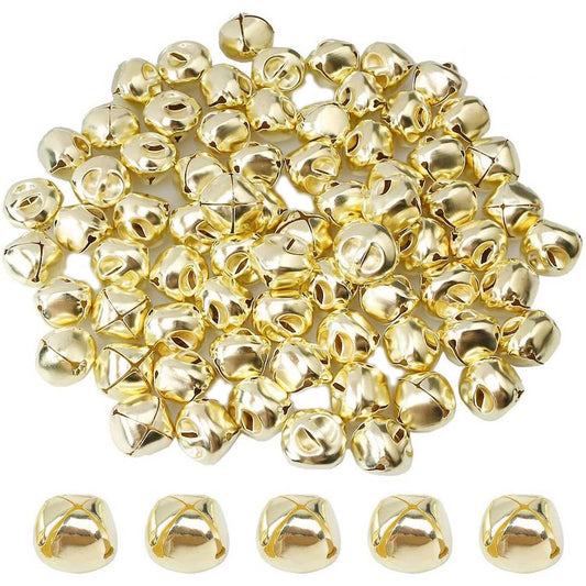 100 Pieces 15mm Metal Bells Mini Craft Bells Beads for Diy Gold