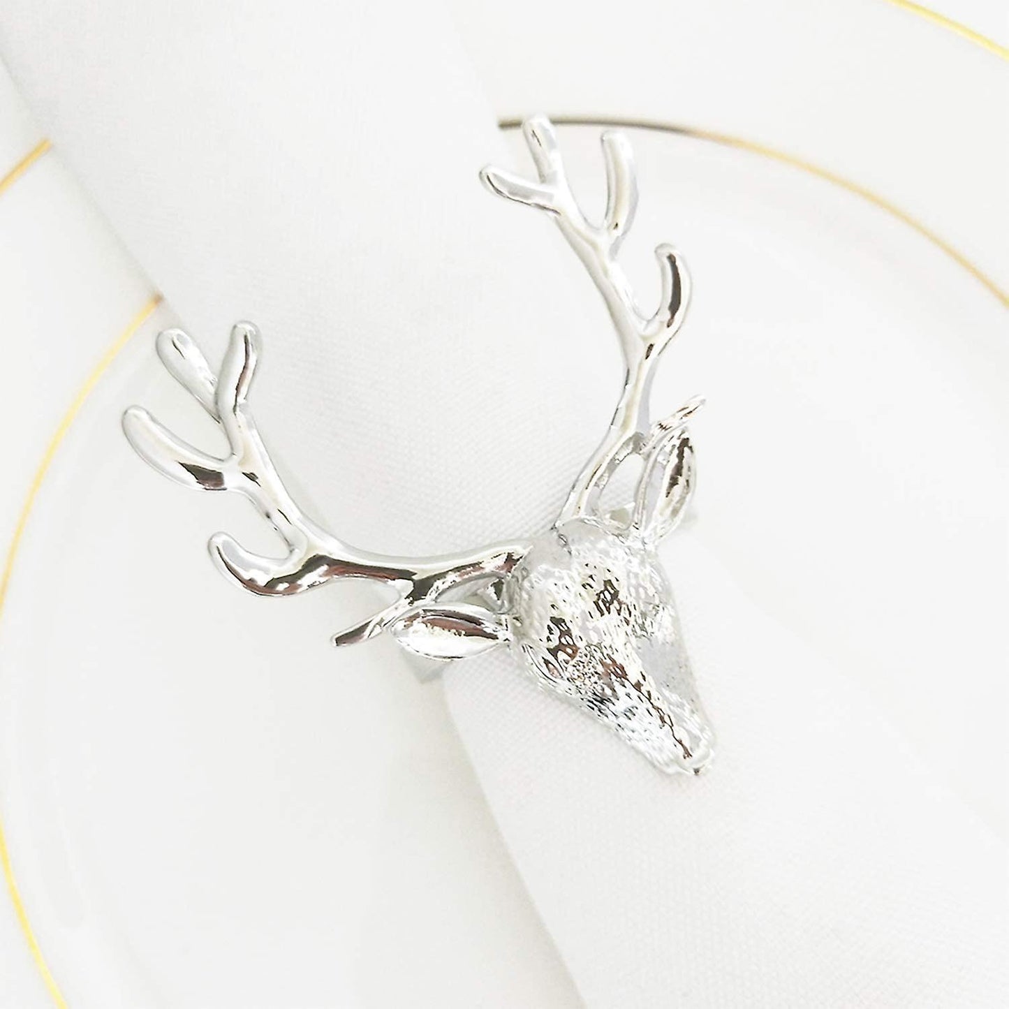 Deer Head Napkin Buckle Christmas Gold Reindeer Head Alloy (silver)
