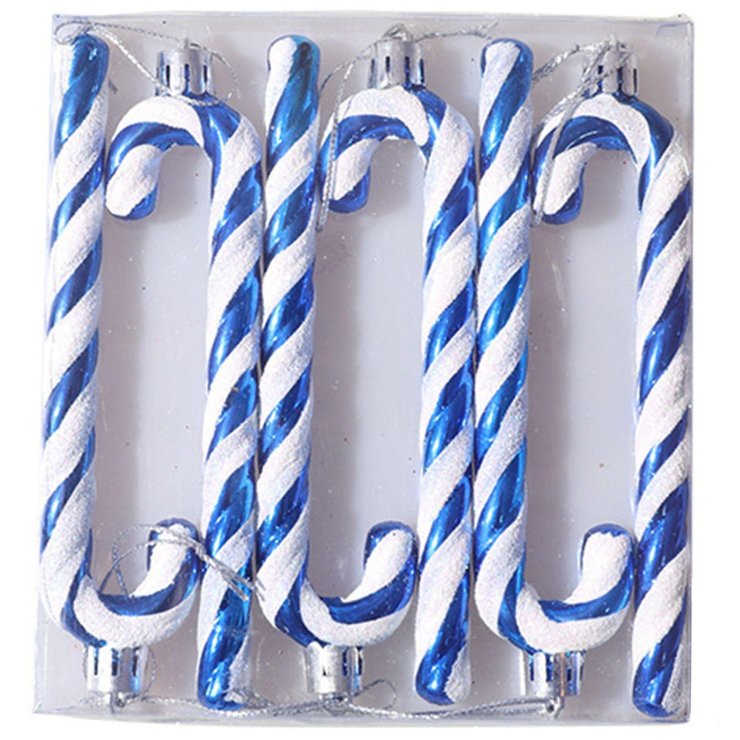 6pcs Christmas Tree Decoration Plastic Candy Cane Pendant, Blue