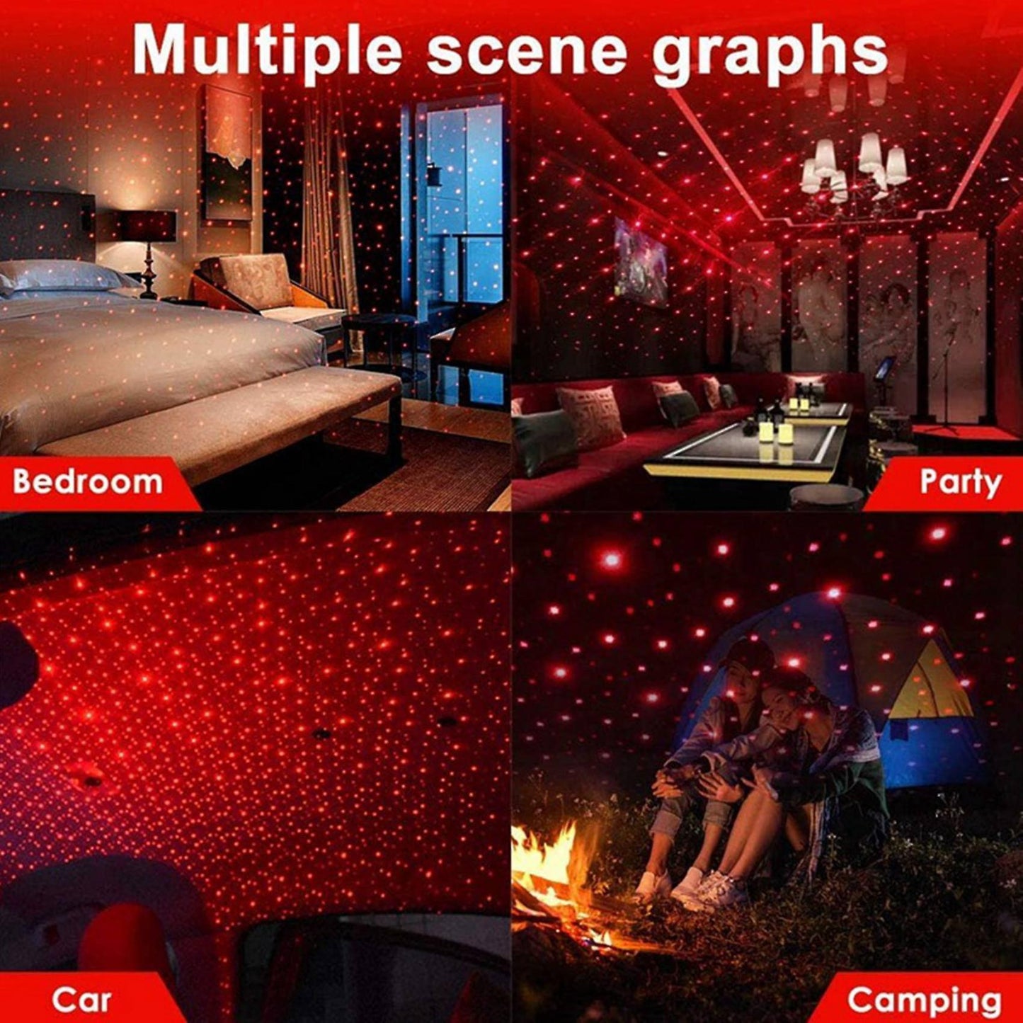 2x Car Roof Star Night Light Portable Adjustable Usb Flexible Led