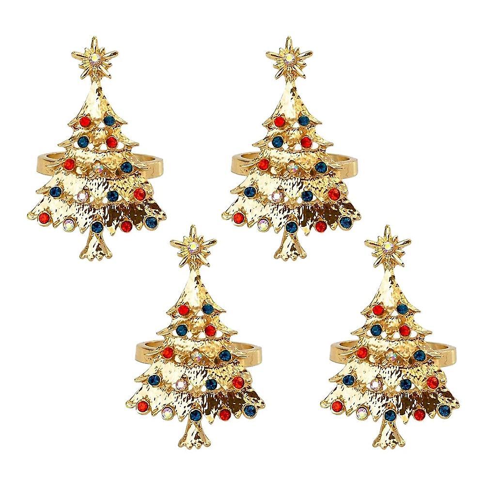 Set Of 4 Christmas Tree Napkin Rings Buckle Rhinestone Napkin Buckle