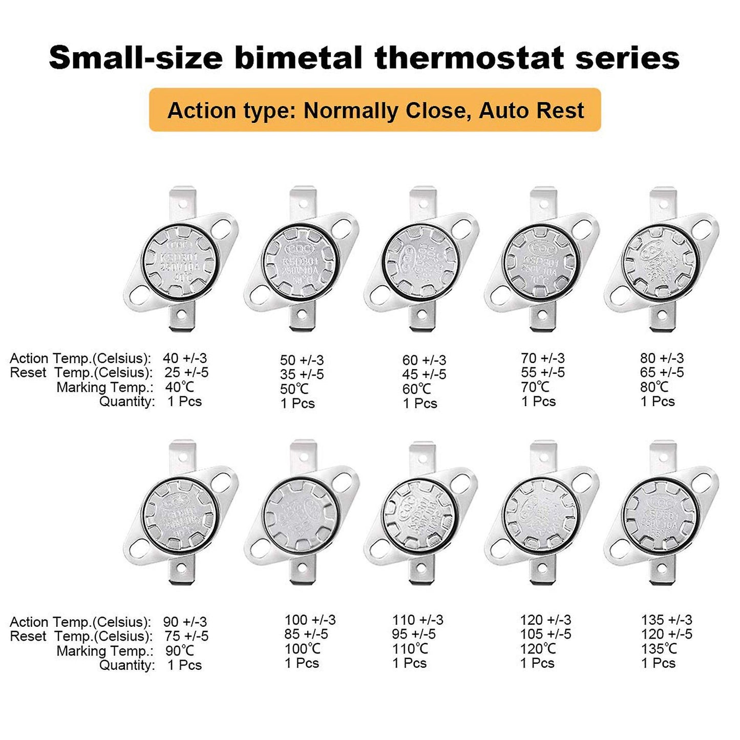 10pcs Nc Ksd301 Thermostat 40-135celsius Temperature Thermal Switch