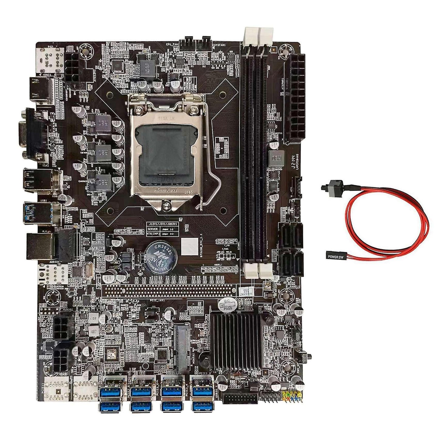 B75 Btc Mining Motherboard+switch Cable Lga1155 8xpcie Usb Adapter