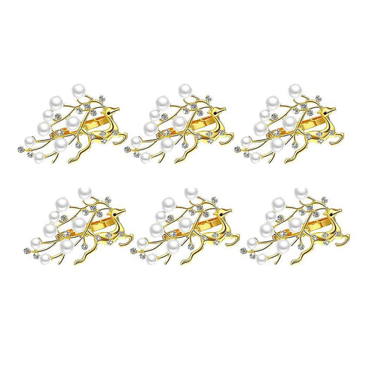 Set Of 6 Deer Napkin Ring Holder, Golden Napkin Rings with Rhinestone