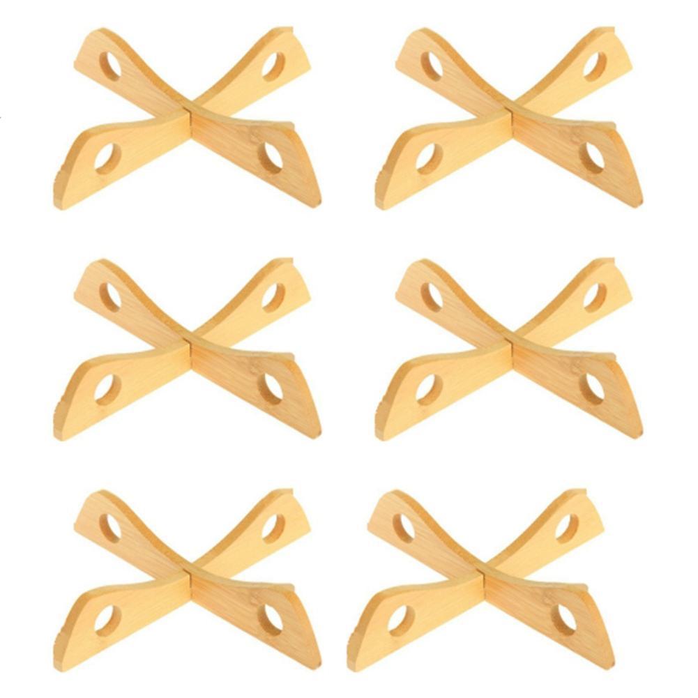 Bamboo Pot Rack Dish Holder Stand Organizer Kitchen Pot, Pack Of 6