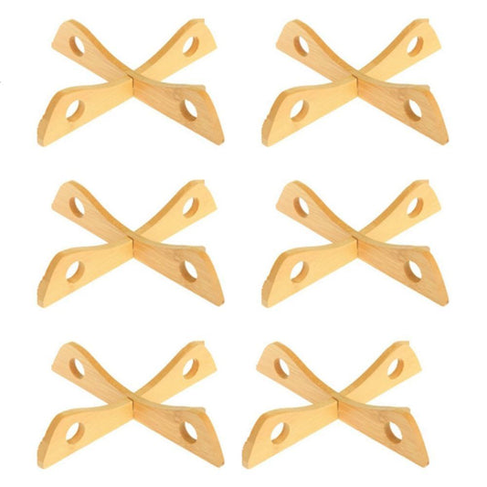 Bamboo Pot Rack Dish Holder Stand Organizer Kitchen Pot, Pack Of 6