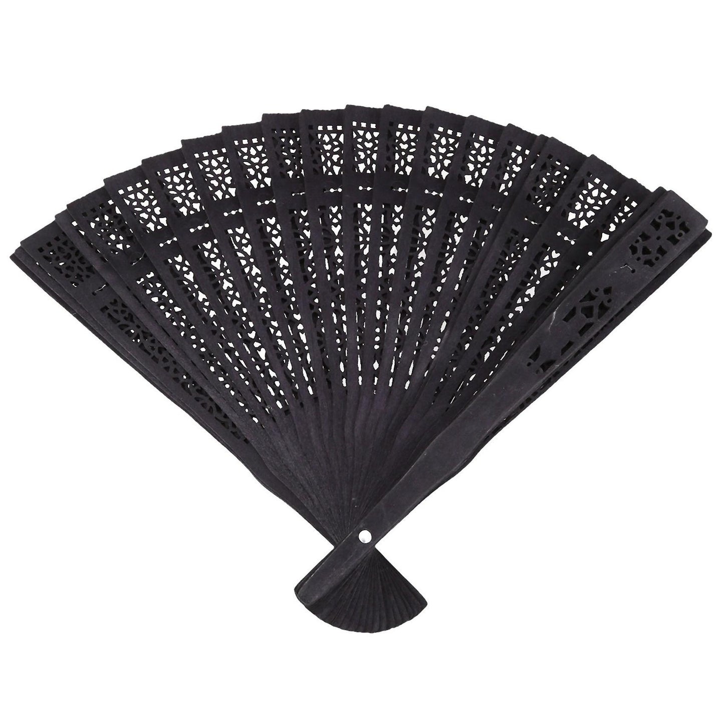 Black Plastic Frame Embroidery Floral Detail Folding Hand Fan