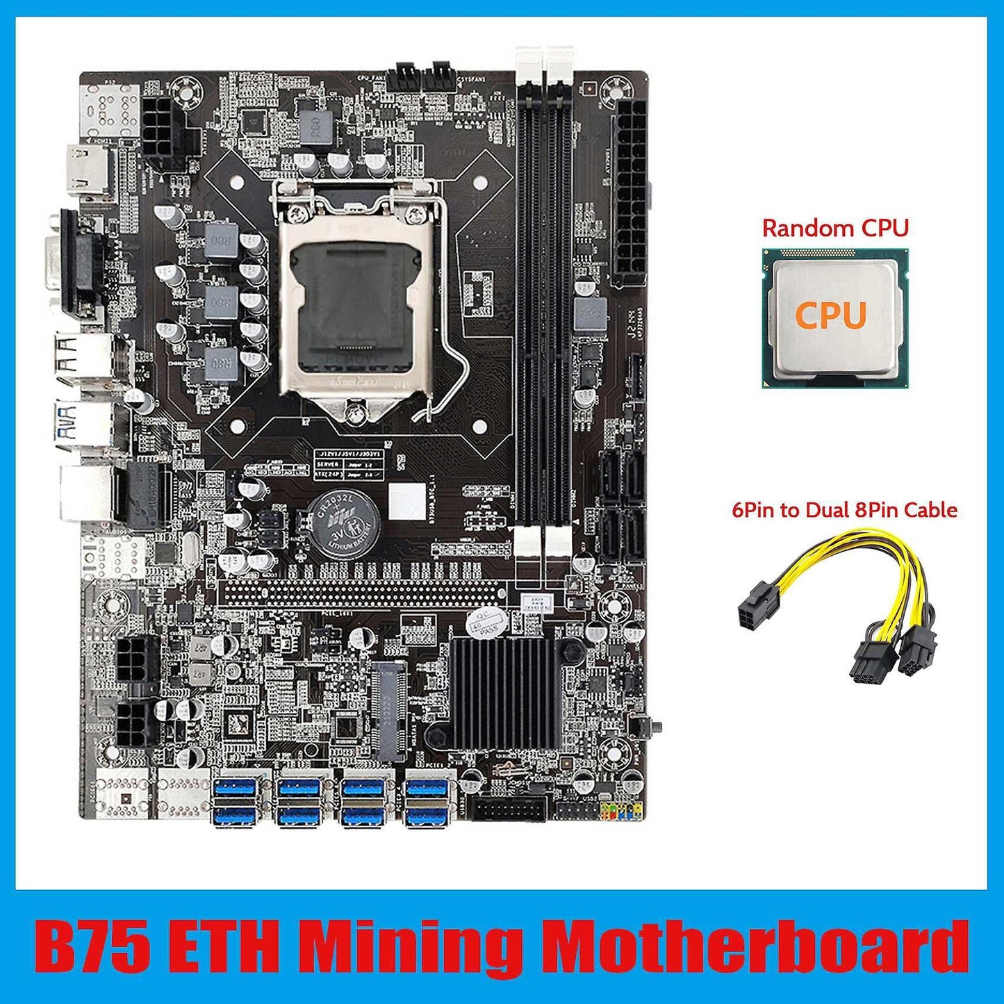 B75 Eth Mining Motherboard 8xpcie Usb Adapter+6pin to Dual 8pin Cable
