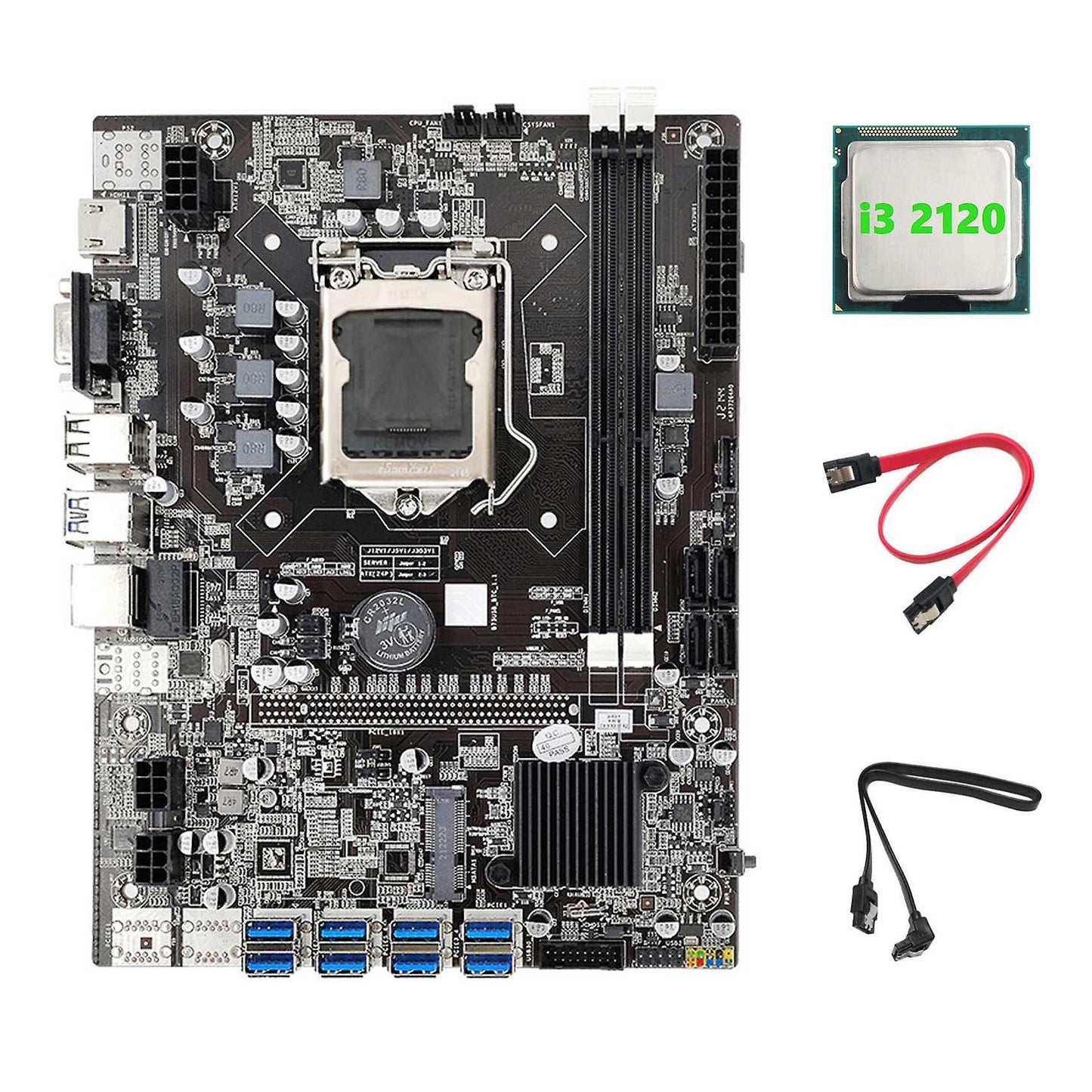 B75 Eth Mining Motherboard+i3 2120 Cpu+2xsata Cable Usb Motherboard