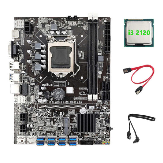 B75 Eth Mining Motherboard+i3 2120 Cpu+2xsata Cable Usb Motherboard