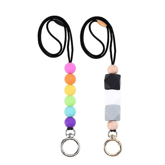 2 Pcs Lanyards Teacher Lanyards for Id Badges,silicone Beaded Lanyard
