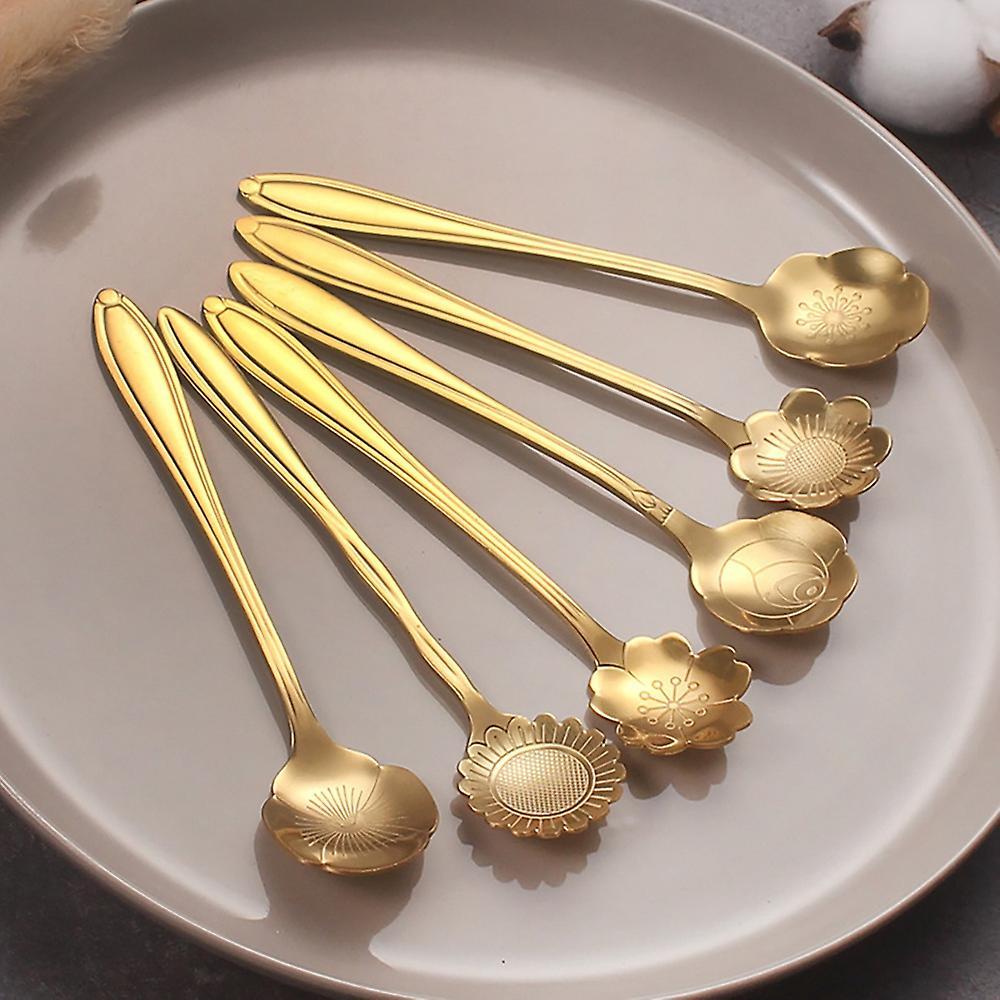 8pcs Flower Spoon Coffee Teaspoon Set Stainless Steel Dessert Spoon