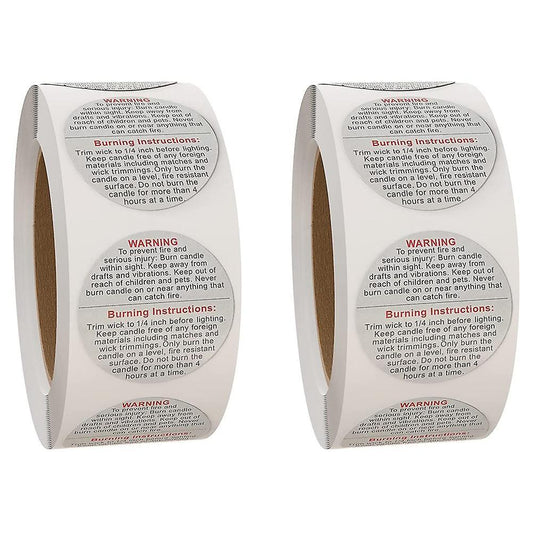 1000 Pcs Candle Warning Labels 1.5 Inch Waterproof Candle Safety