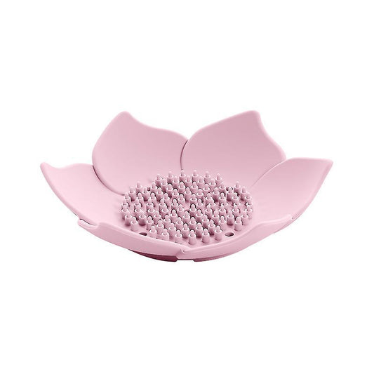 Draining Soap Dish Plate Lotus Shape Silicone Box Portable Pink