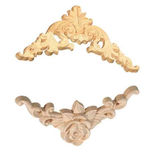 8x8cm Wood Carved Corner Onlay Applique Craft Unpainted Home Dcor